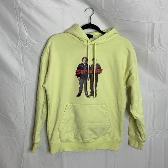 Superbad H&M Neon Yellow Green Graphic Hoodie Sweatshirt Size XS - Picture 1 of 6